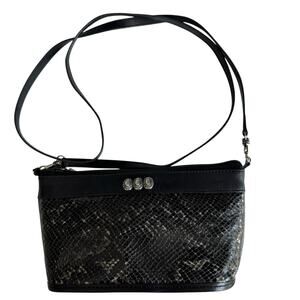 BRIGHTON Purse Black Leather Snakeskin  Crossbody Convertible Clutch Bag